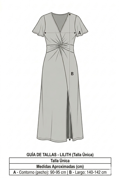 Vestido largo Lilith | Manga corta con nudo