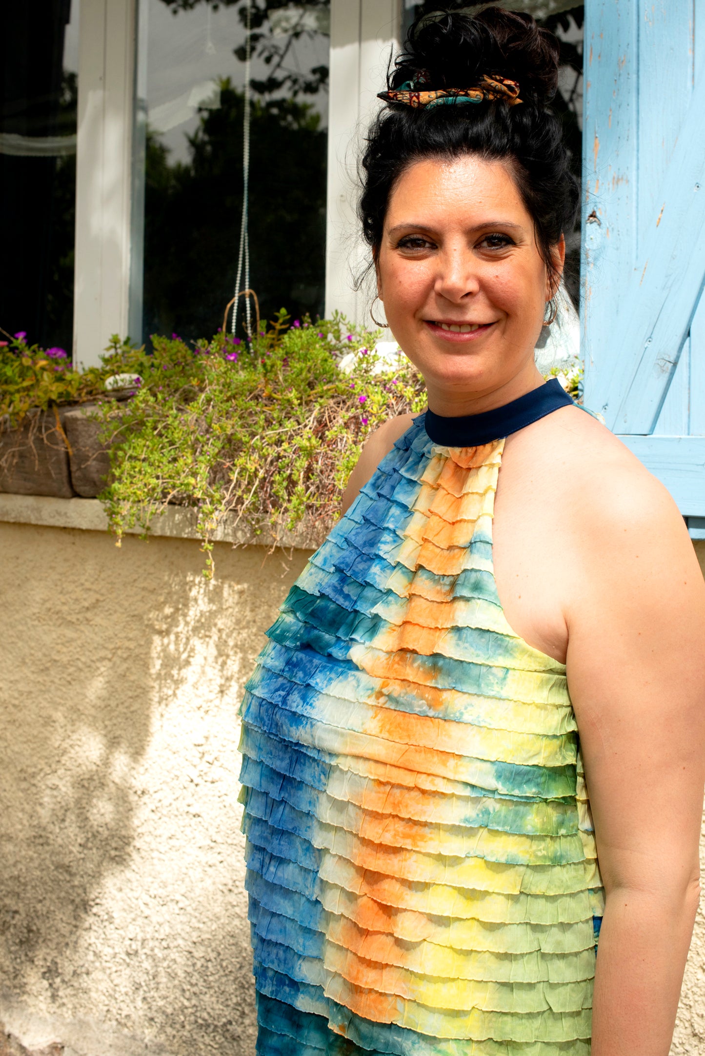 Vestido de lactancia corto Eos | Cuello halter y efecto ondas